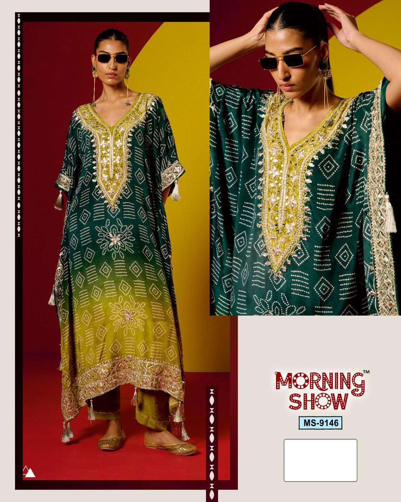 MORNING SHOW-9146 BY FEPIC DESIGNER PURE NATURAL CRAPE DIGITAL EMBROIDERY DRESSES