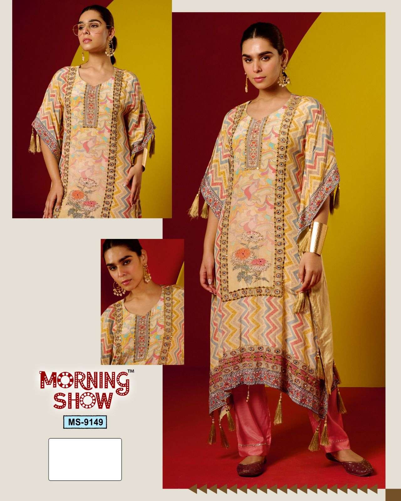 MORNING SHOW-9149 BY FEPIC DESIGNER PURE NATURAL CRAPE DIGITAL EMBROIDERY DRESSES