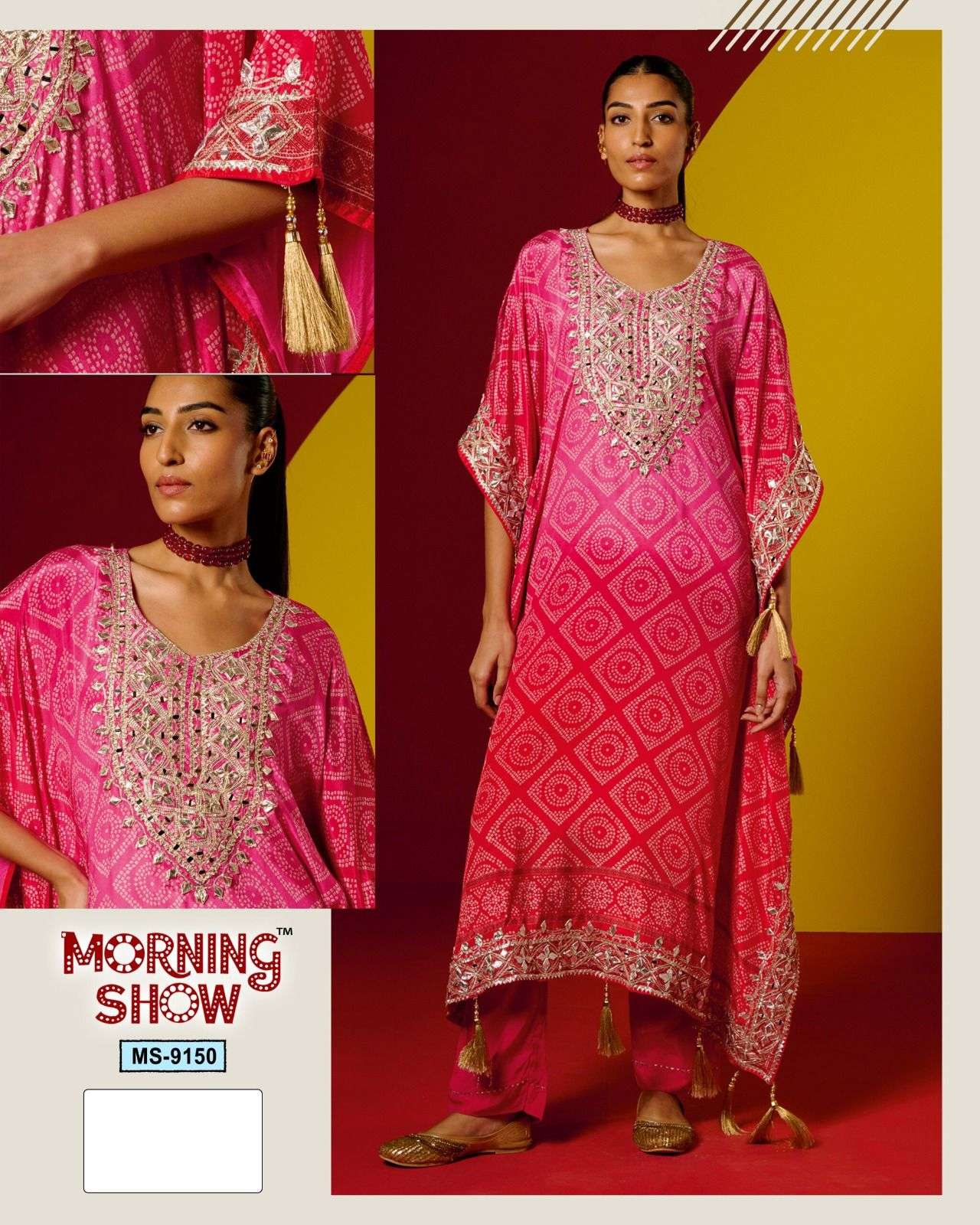 MORNING SHOW-9150 BY FEPIC DESIGNER PURE NATURAL CRAPE DIGITAL EMBROIDERY DRESSES