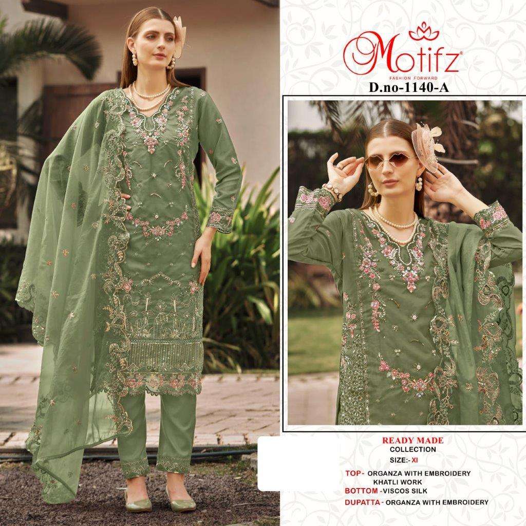 MOTIFZ 1140 COLOURS BY MOTIFZ DESIGNER ORGANZA EMBROIDERY PAKISTANI DRESSES