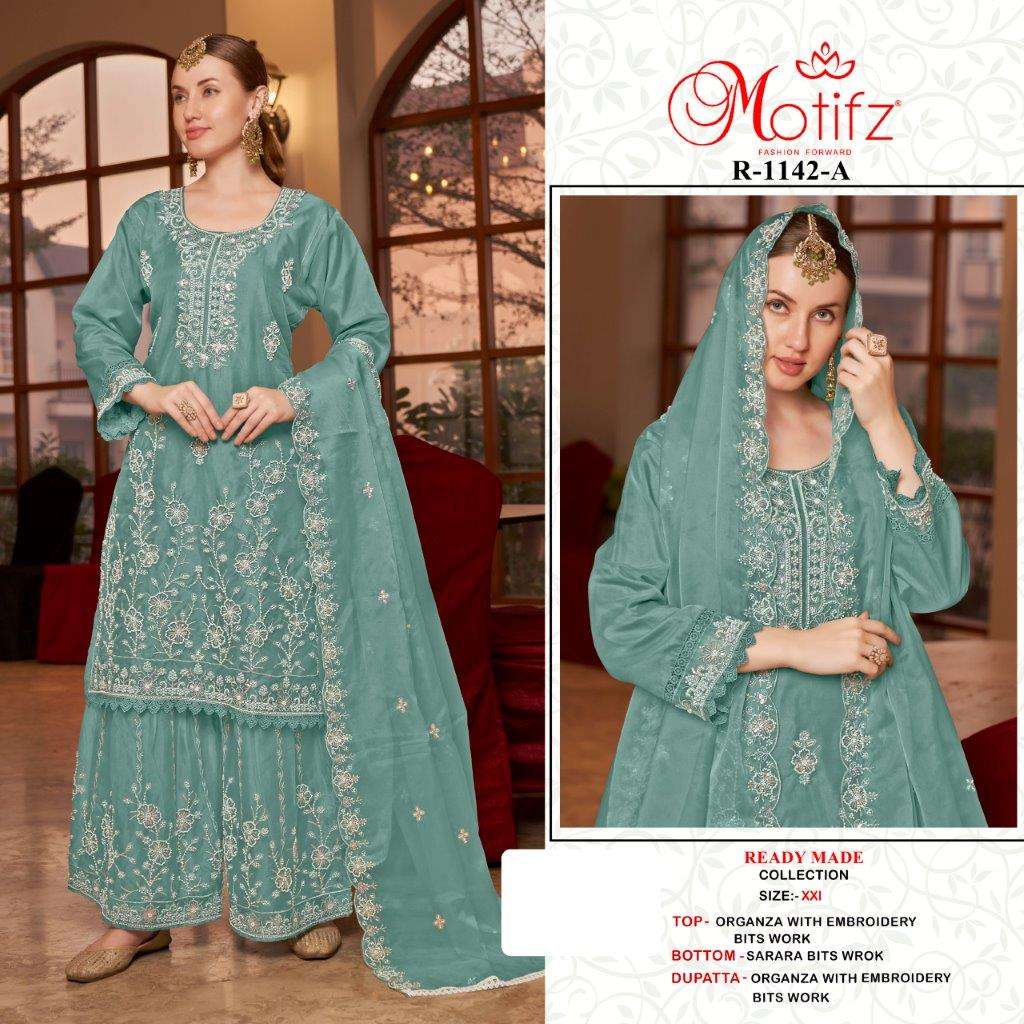 MOTIFZ 1142 COLOURS BY MOTIFZ DESIGNER ORGANZA EMBROIDERY PAKISTANI DRESSES