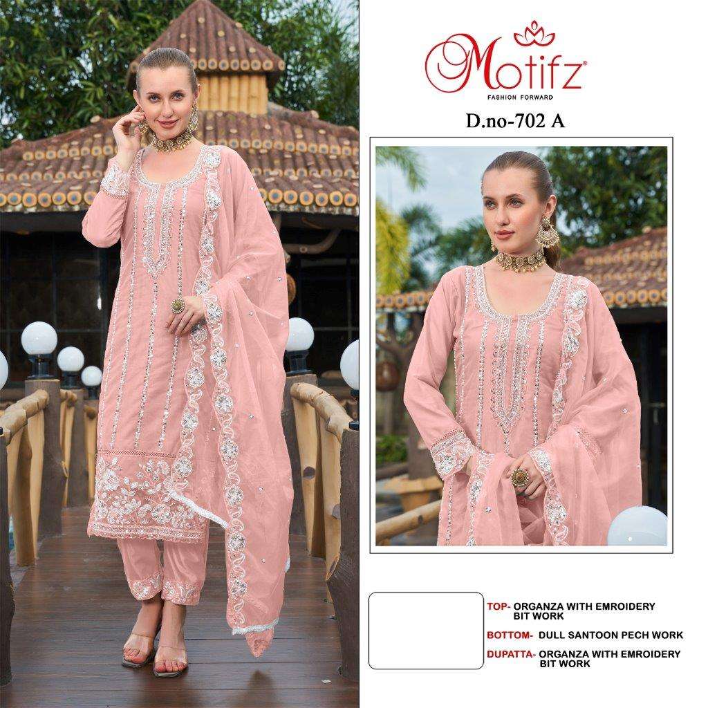 MOTIFZ 702 COLOURS BY MOTIFZ DESIGNER ORGANZA EMBROIDERY PAKISTANI DRESSES