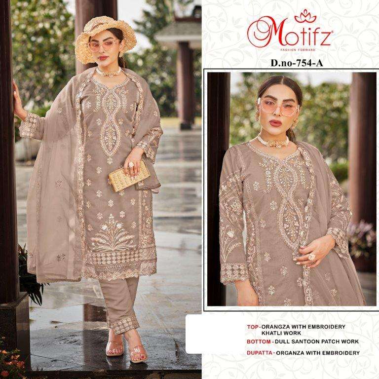 MOTIFZ 754 COLOURS BY MOTIFZ DESIGNER ORGANZA EMBROIDERY PAKISTANI DRESSES