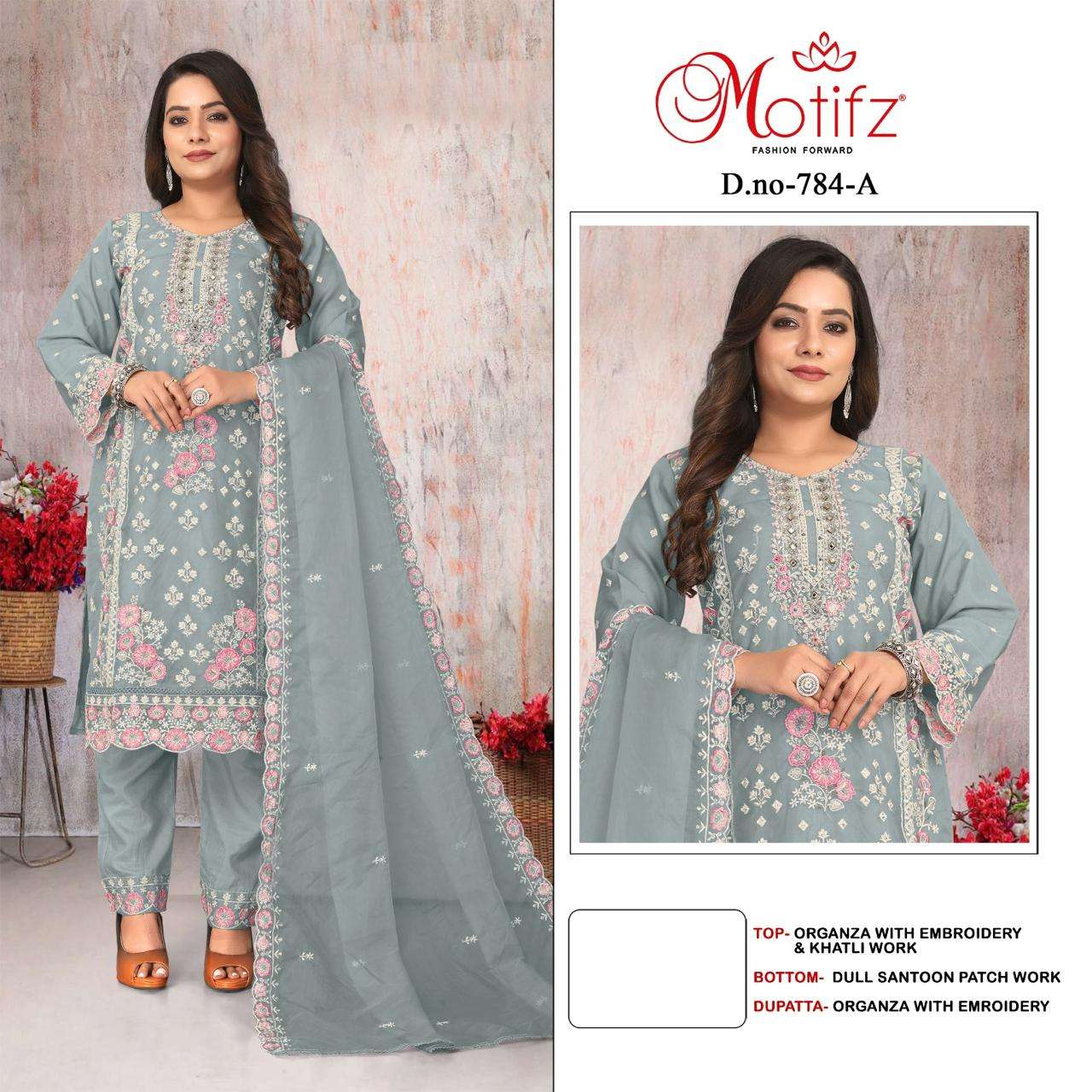 MOTIFZ 784 COLOURS BY MOTIFZ DESIGNER ORGANZA EMBROIDERY PAKISTANI DRESSES