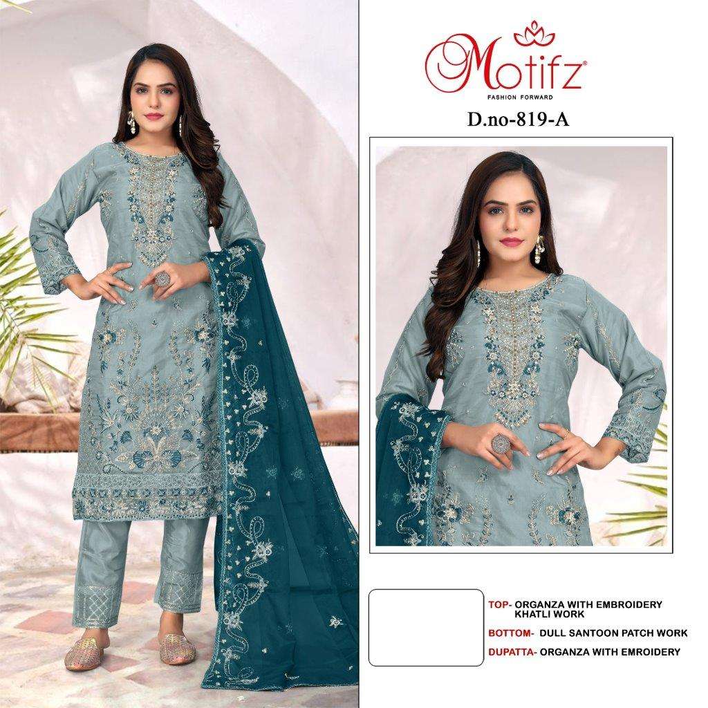 MOTIFZ 819 COLOURS BY MOTIFZ DESIGNER ORGANZA EMBROIDERY PAKISTANI DRESSES