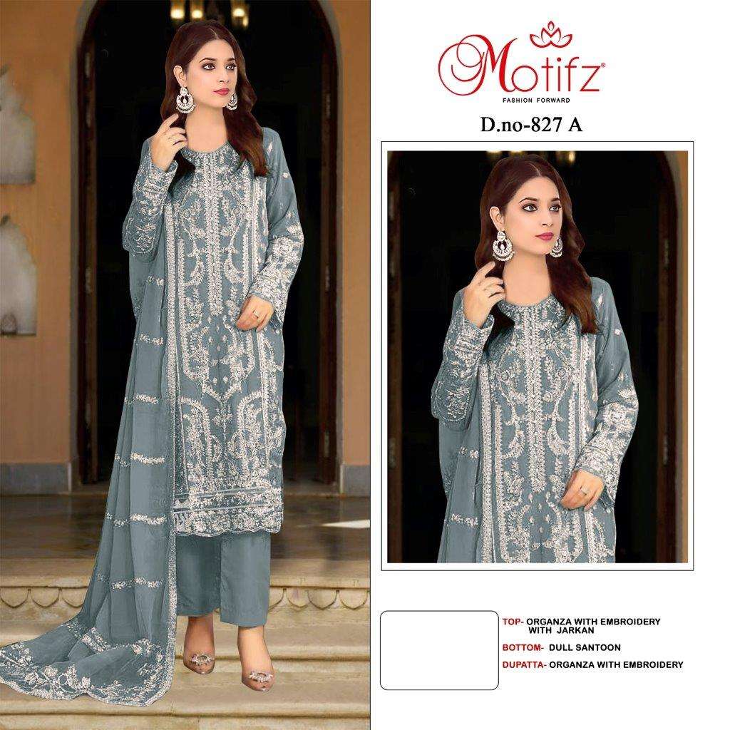 MOTIFZ 827 COLOURS BY MOTIFZ DESIGNER ORGANZA EMBROIDERY PAKISTANI DRESSES