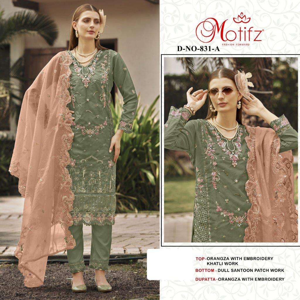 MOTIFZ 831 COLOURS BY MOTIFZ DESIGNER ORGANZA EMBROIDERY PAKISTANI DRESSES