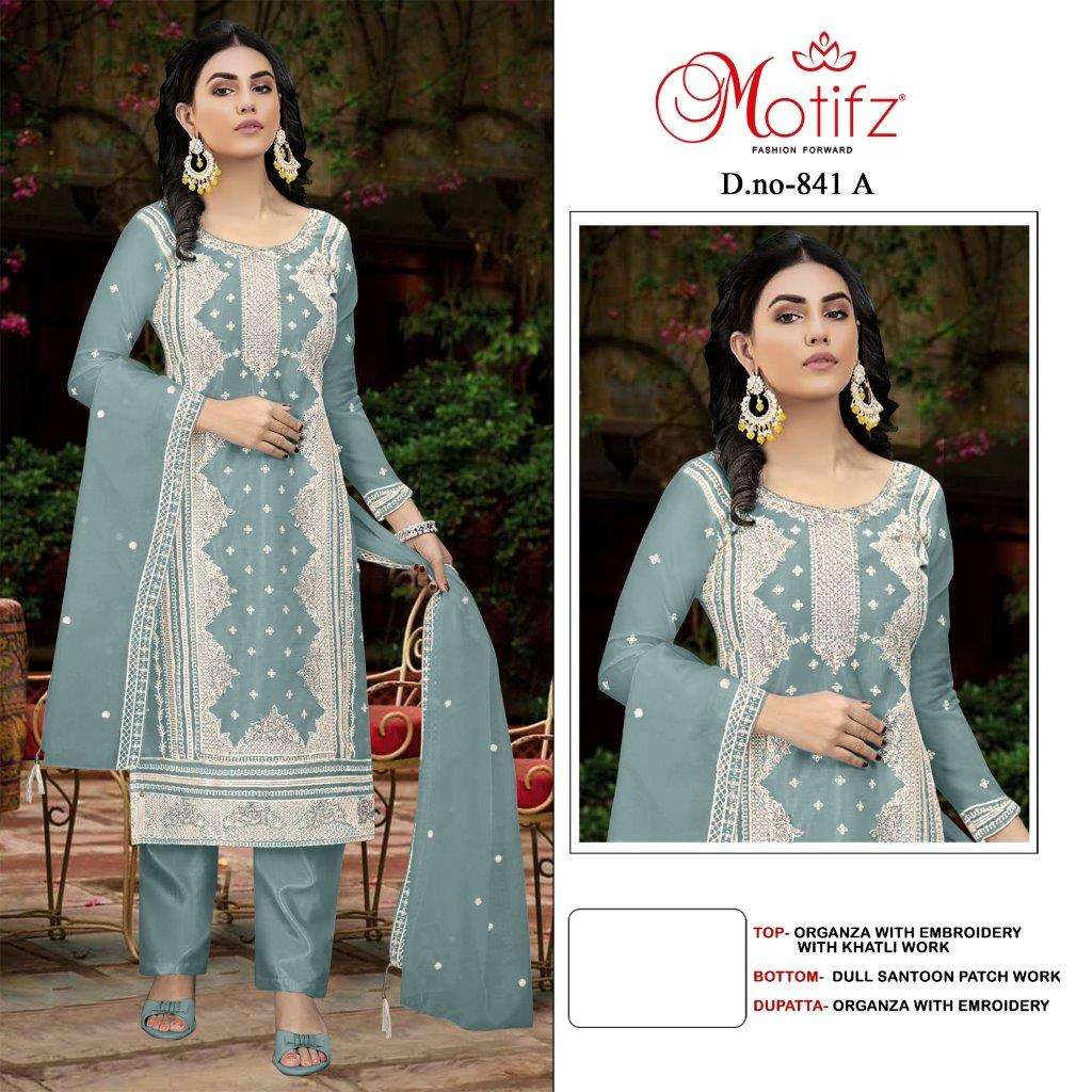 MOTIFZ 841 COLOURS BY MOTIFZ DESIGNER ORGANZA EMBROIDERY PAKISTANI DRESSES