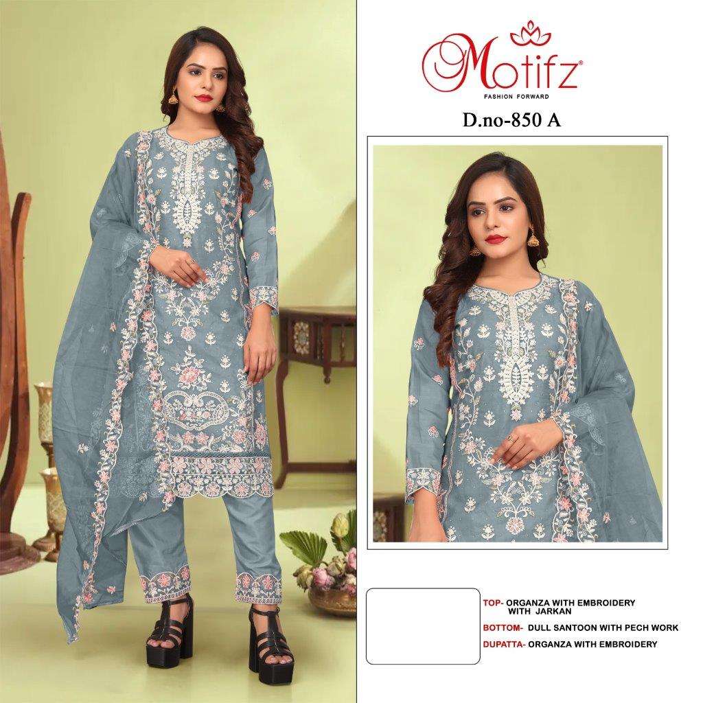 MOTIFZ 850 COLOURS BY MOTIFZ DESIGNER ORGANZA EMBROIDERY PAKISTANI DRESSES