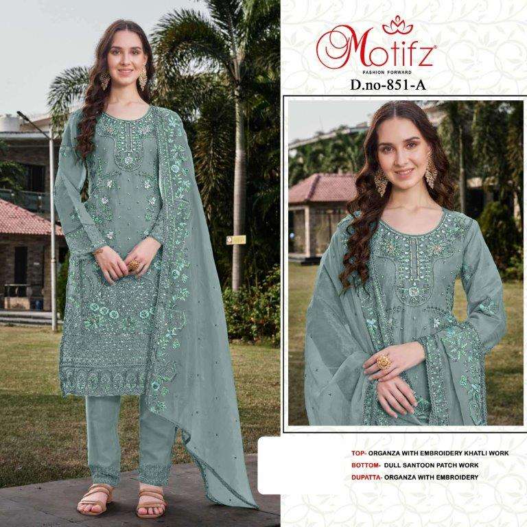 MOTIFZ 851 COLOURS BY MOTIFZ DESIGNER ORGANZA EMBROIDERY PAKISTANI DRESSES