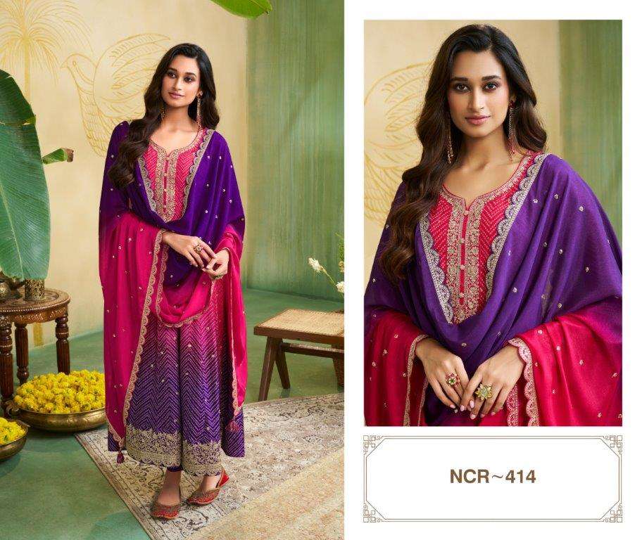 NCR-414 SERIES BY ASLIWHOLESALE DESIGNER PURE VISCOSE CHANDERI EMBROIDERY DRESSES