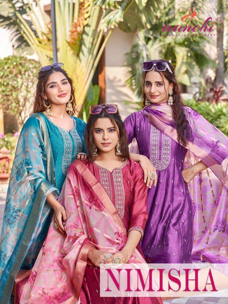 NIMISHA BY AANCHI 1001 TO 1004 SERIES VICHITRA SILK FANCY PRINTED DRESSES