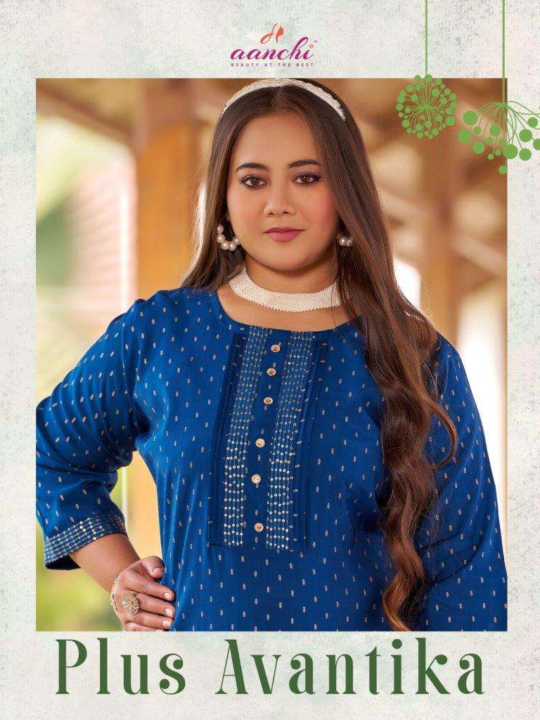 PLUS AVANTIKA BY AANCHI 1001 TO 1006 SERIES ROMAN SILK FANCY PRINTED KURTIS