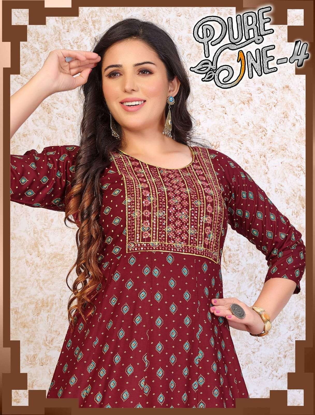 PURE ONE-4 BY ASLIWHOLESALE DESIGNER PURE 14KG RAYON PRINTED KURTIS