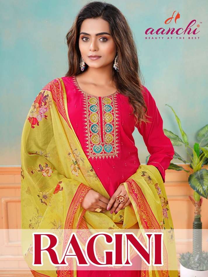 RAGINI BY AANCHI 1001 TO 1004 SERIES ROMAN SILK FANCY PRINTED DRESSES