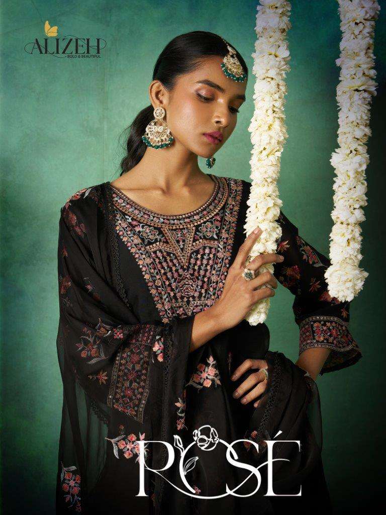 ROSE VOL-01 BY ALIZEH 7005 TO 7008 SERIES DESIGNER ORGANZA EMBROIDERY DRESSES