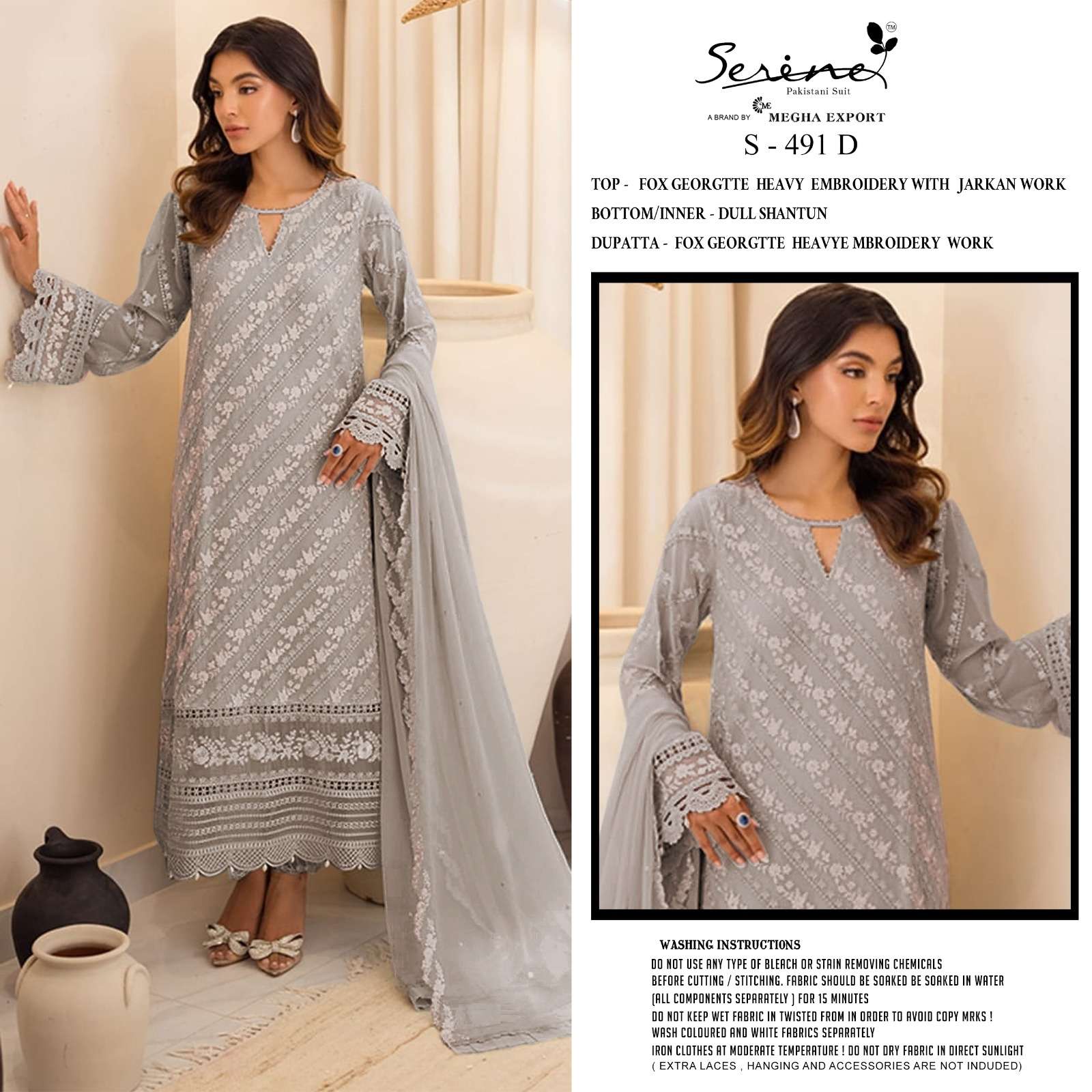 S-491 COLOURS BY SERENE DESIGNER FAUX GEORGETTE EMBROIDERY PAKISTANI DRESSES