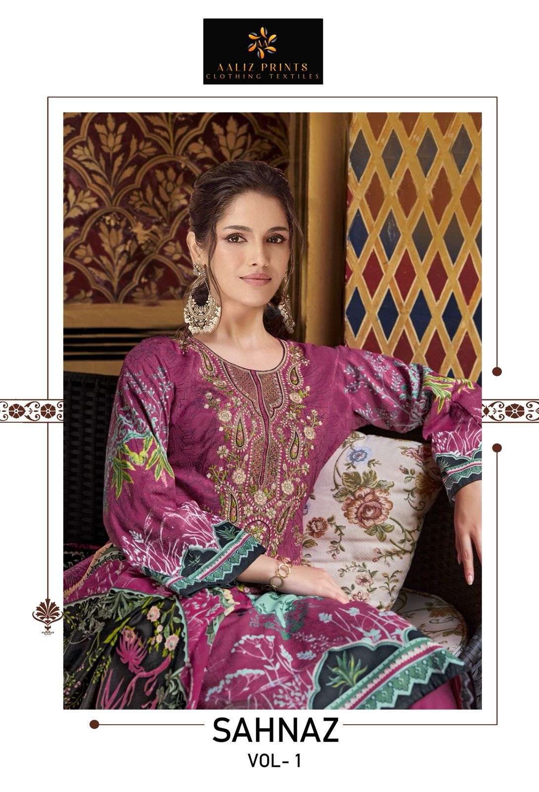 SAHNAZ VOL-1 BY AALIZ PRINTS DESIGNER PURE COTTON EMBROIDERED PAKISTANI DRESSES-00062