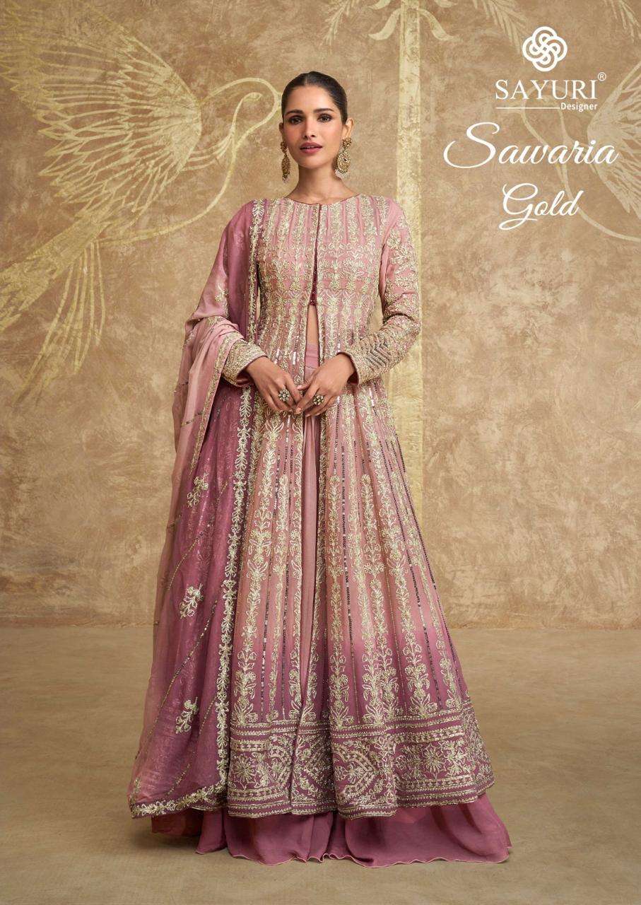 SAWARIA GOLD BY SAYURI 5609-A TO 5609-D SERIES FANCY DESIGNER GEROGETTE EMBROIDERY DRESSES