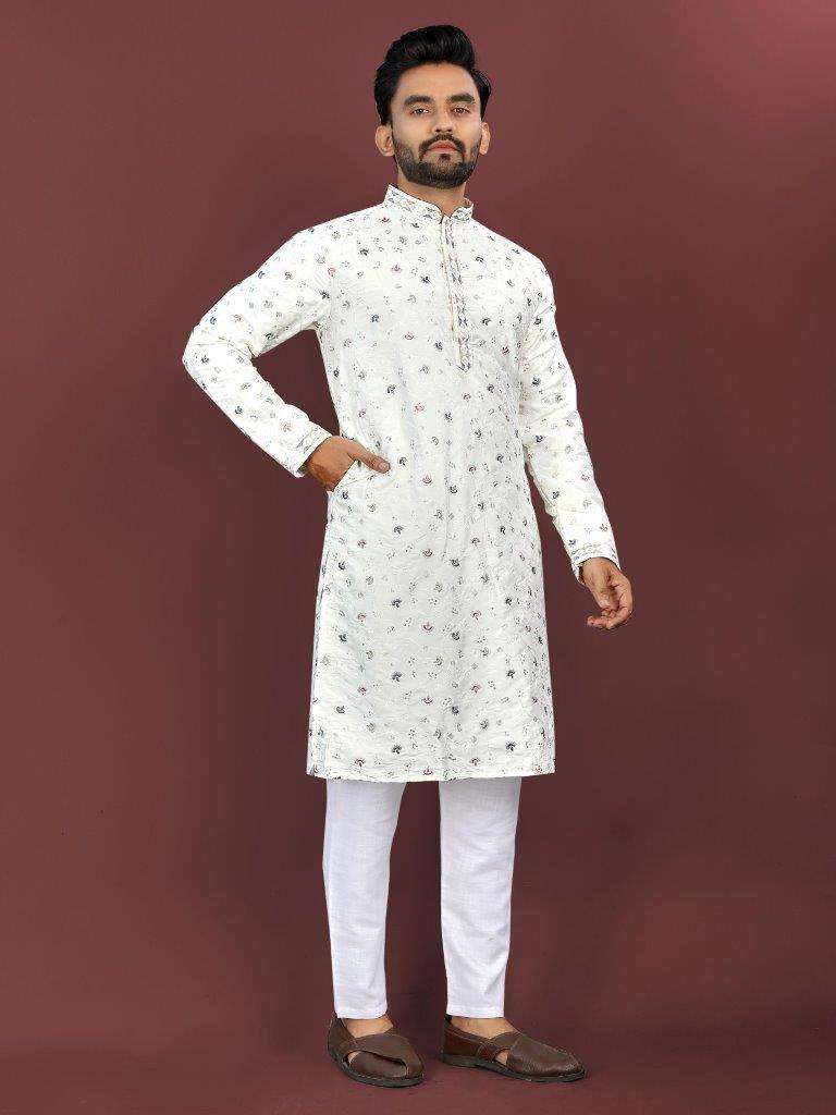 SHUBHARAMBH BY ASLIWHOLESALE SOFT SILK MENS LUCKNOWI KURTA PAJAMA