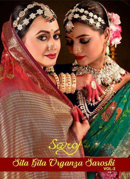 SITA GITA ORGANZA SAROSKI VOL-02 BY SAROJ 1001 TO 1005 SERIES ORGANZA EMBROIDERY SWAROVSKI WORK SARE...