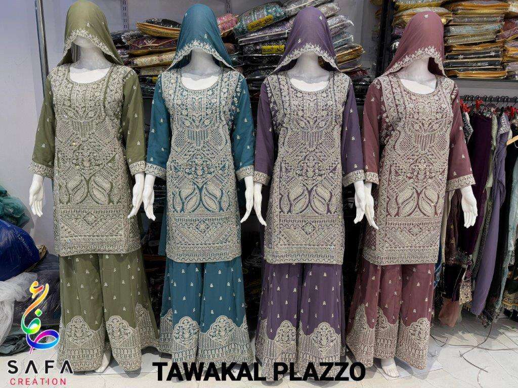 TAWAKAL PLAZZO BY SAFA CREATION PURE GEORGETTE EMBROIDERY PAKISTANI DRESSES