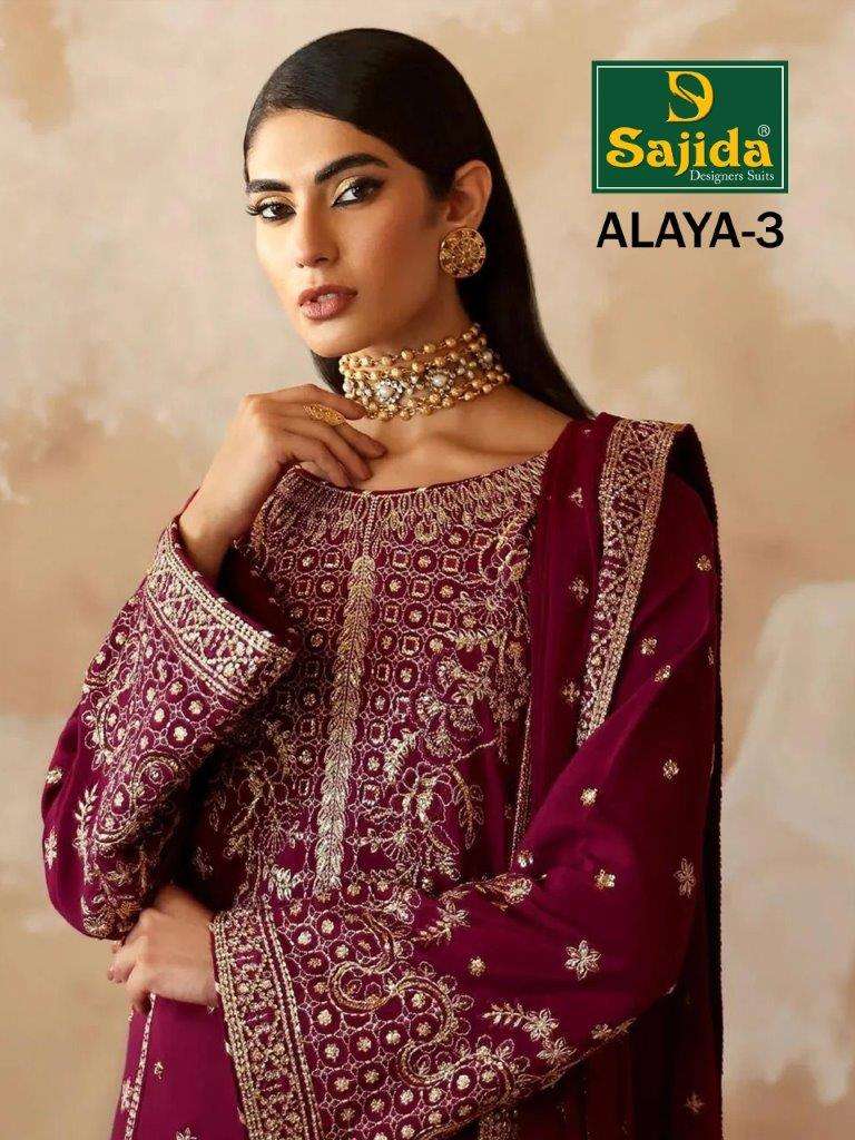 ALAYA VOL-03 BY SAJIDA DESIGNER FAUX GEORGETTE EMBROIDERED PAKISTANI DRESSES-00011