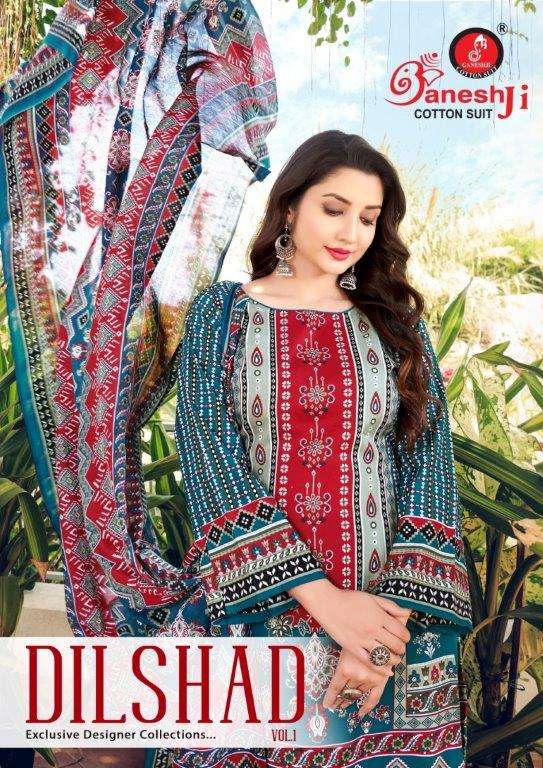 DILSHAD VOL-01 BY GANESHJI 1001 TO 1008 SERIES PURE COTTON PRINTED DRESSES-00015