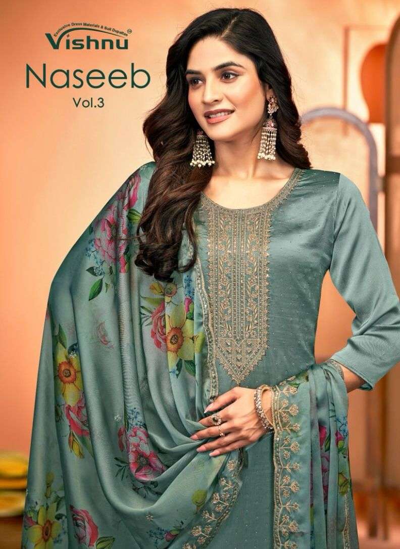 NASEEB VOL-3 BY VISHNU 18001 TO 18008 SERIES FANCY SILK EMBROIDERY DRESSES-00011