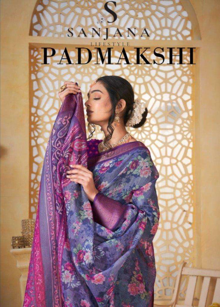 PADMAKSHI BY SANJANA LIFESTYLE DESIGNER SOFT LINEN DIGITAL PRINT SAREES-00137