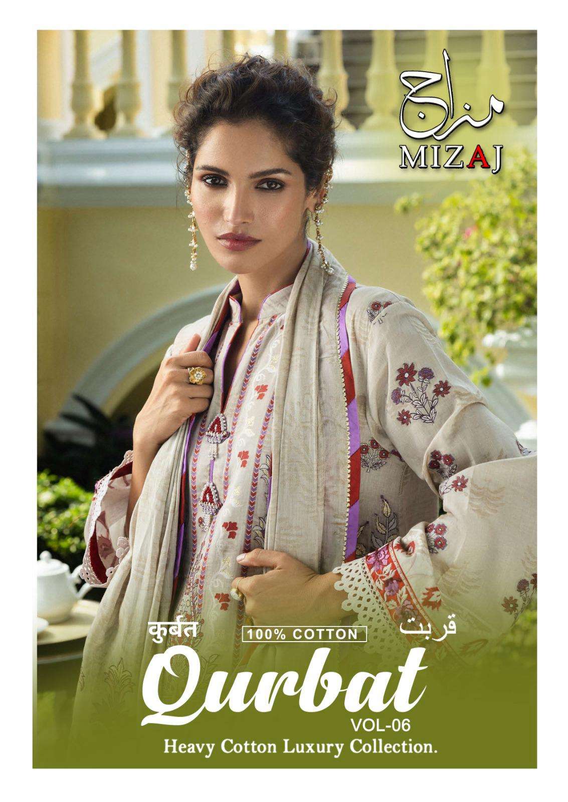 QURBAT VOL-06 BY MIZAJ 1001 TO 1006 DESIGNER REAL COTTON PRINTED DRESSES-00062