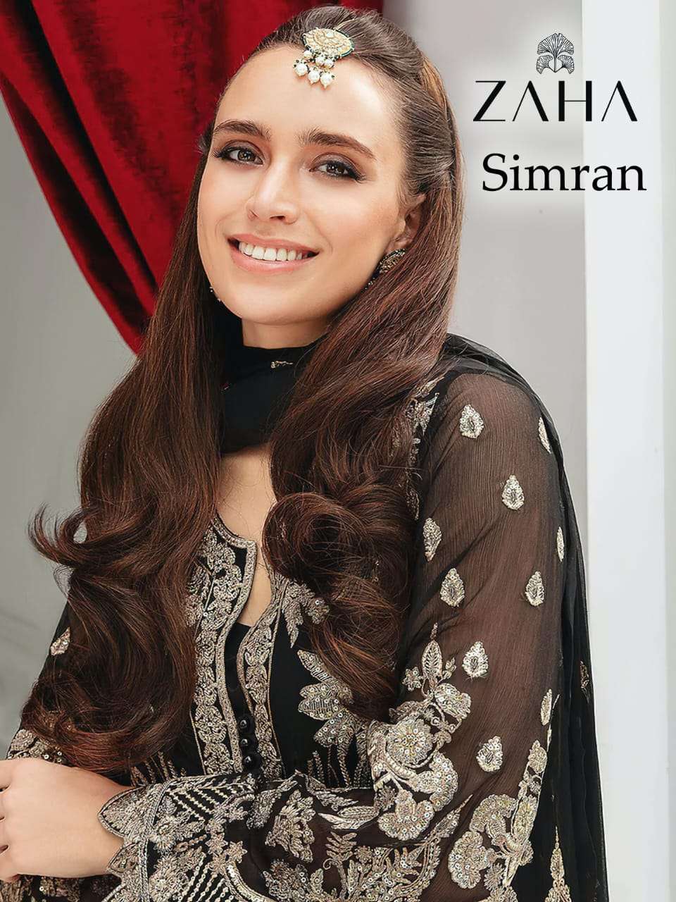 SIMRAN B Y ZAHA DESIGNER PURE FAUX  GEORGETTE EMBROIDERY PAKISATNI DRESSES-00062