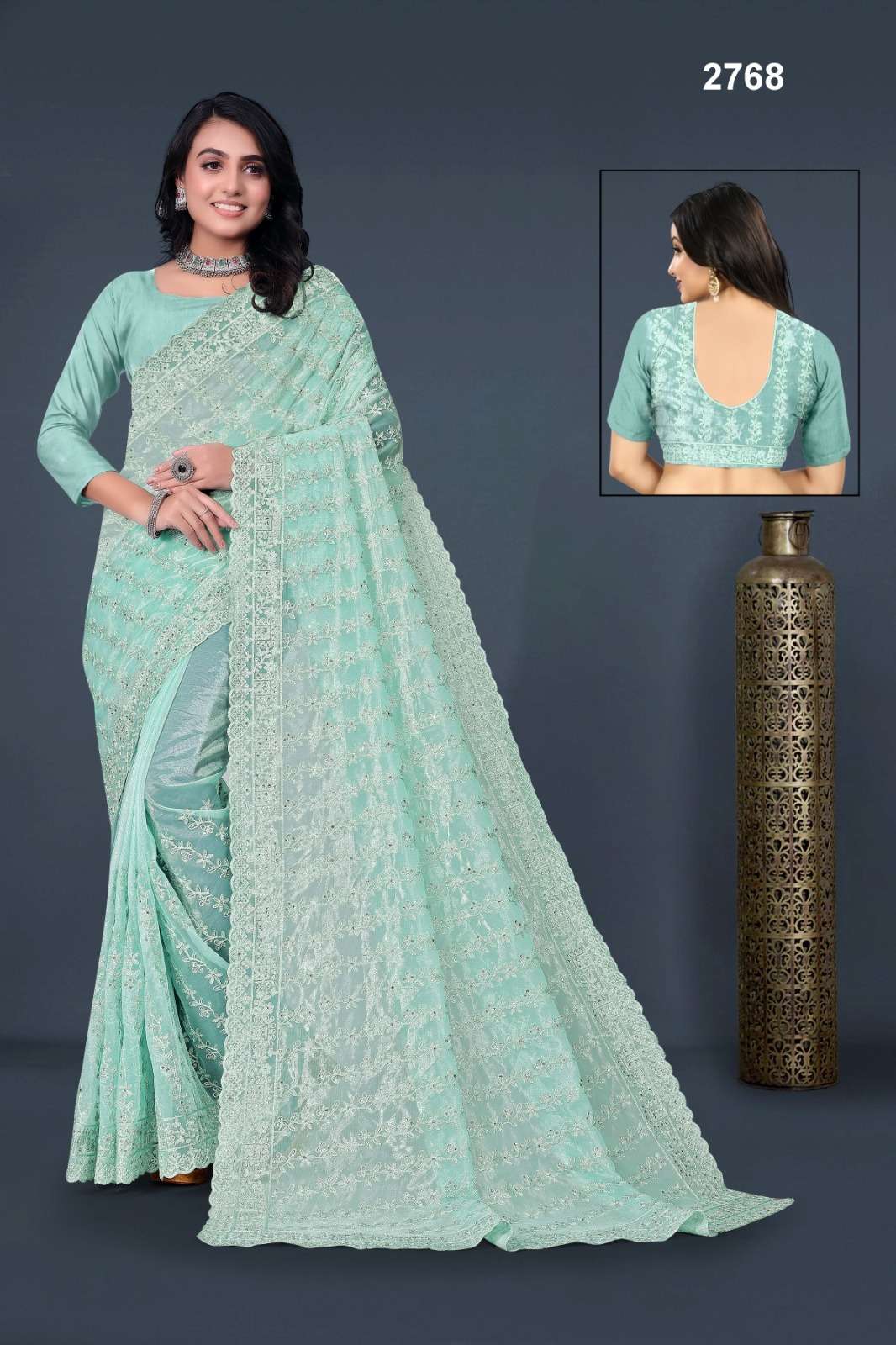 2768 COLOUR BY ASLIWHOLESALE DESIGNER PURE TWIL NET EMBROIDERY SAREES-00103
