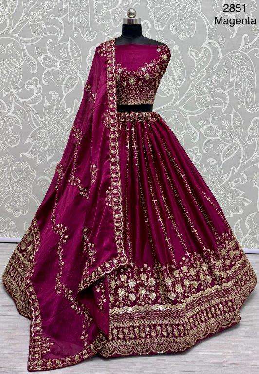 2851 HIT COLOUR BY ASLIWHOLESALE DESIGNER PURE SATIN CHIFFON EMBROIDERY LEHENGAS-00130