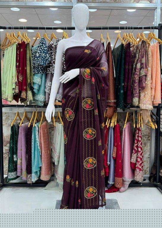 3184 COLOUR BY ASLIWHOLESALE DESIGNER PURE FANCY EMBROIDERY  SAREES-00103