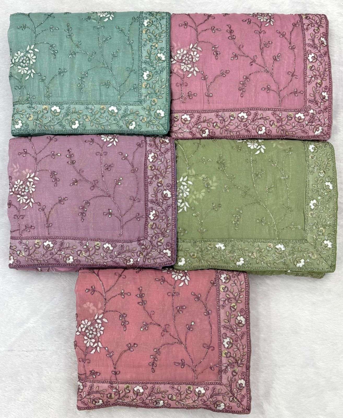 3823 COLOUR BY ASLIWHOLESALE DESIGNER PURE CRUNCHI EMBROIDERY SAREES-103
