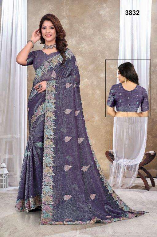 3832 COLOUR BY ASLIWHOLESALE DESIGNER PURE FANCY EMBROIDERY SAREES-00103