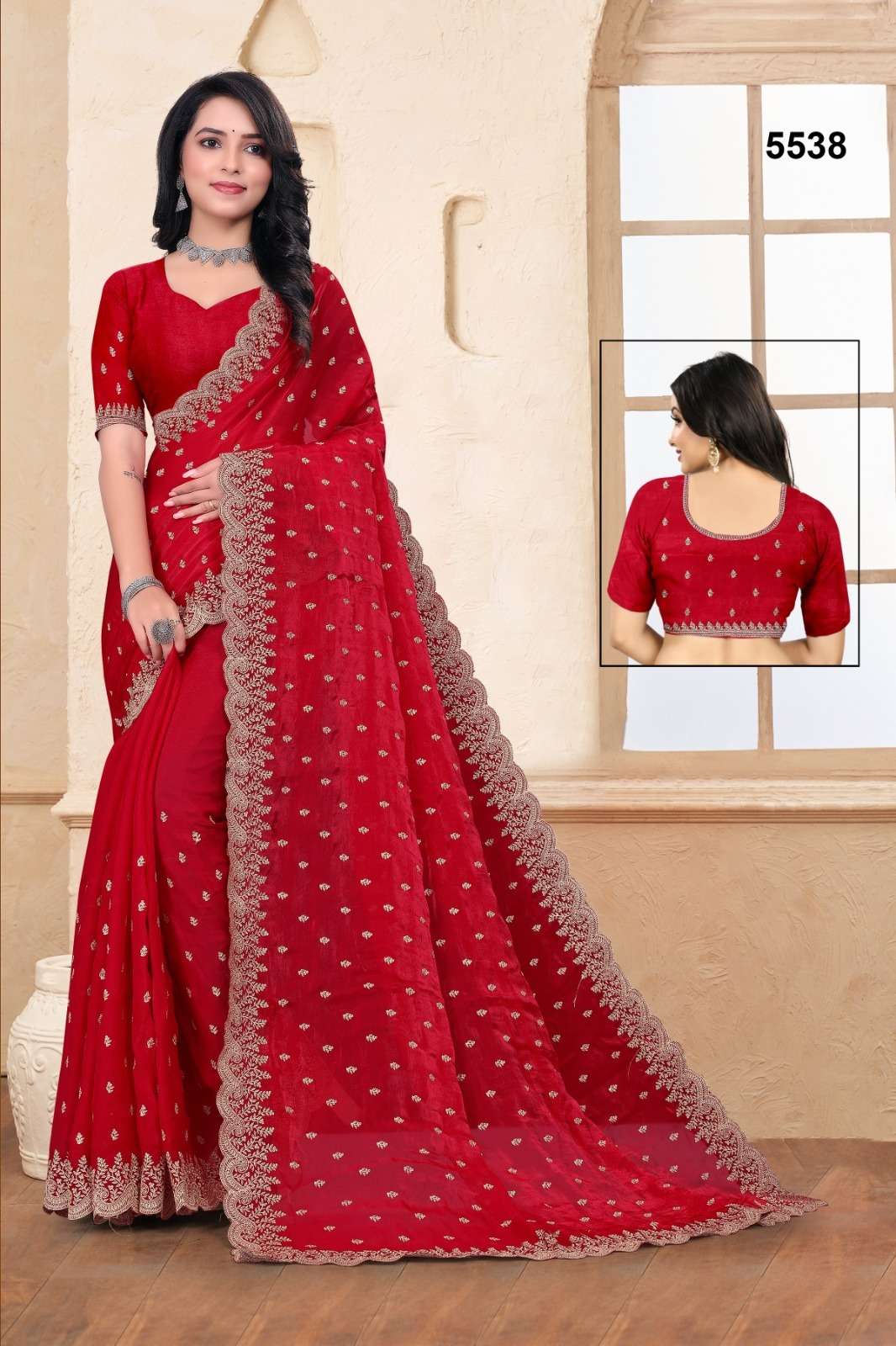 5538 COLOUR BY ASLIWHOLESALE DESIGNER PURE SATIN EMBROIDERY SAREES-00103
