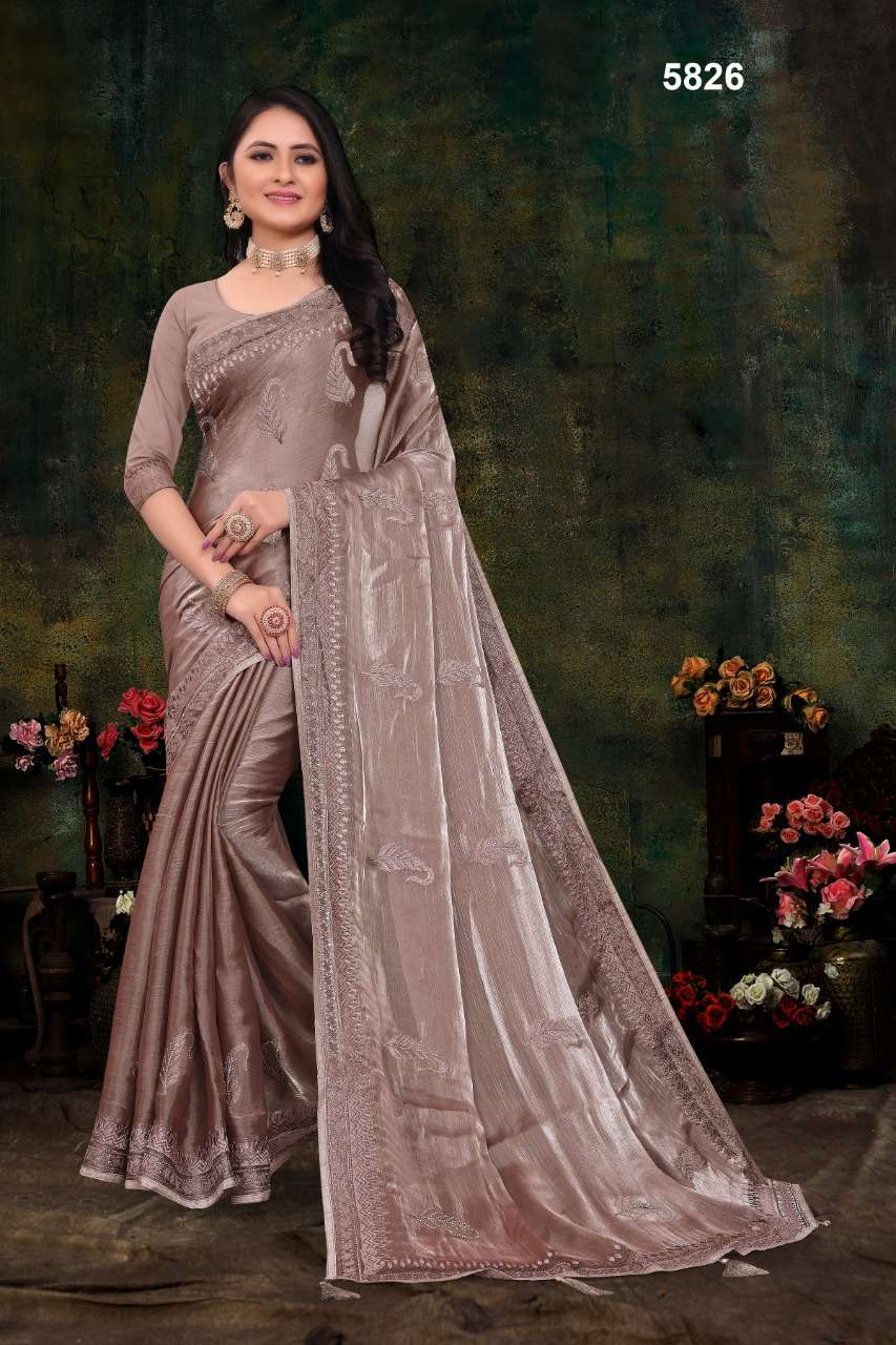 5826 COLOUR BY ASLIWHOLESALE DESIGNER PURE FANCY BURBURY EMBROIDERY SAREES-00103