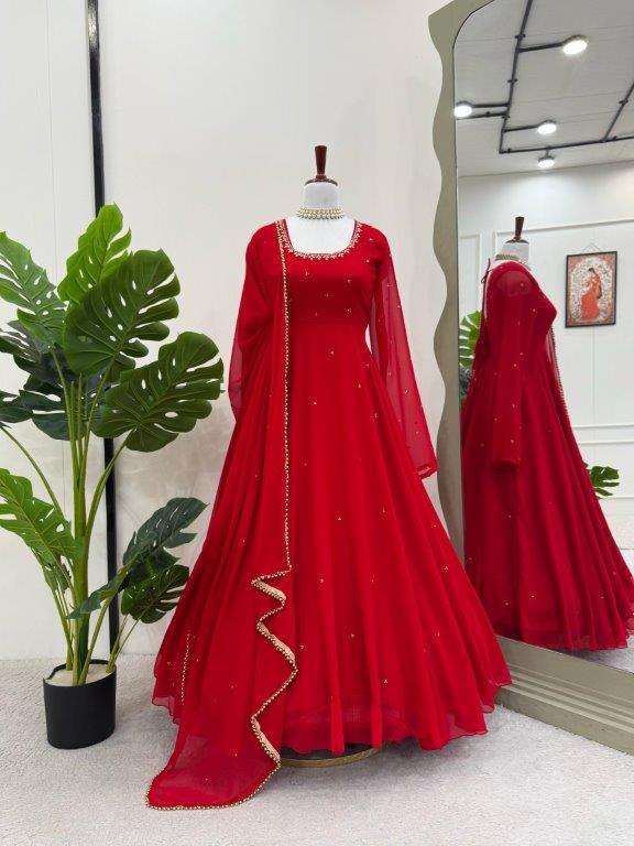 5857 HIT COLOUR BY ASLIWHOLESALE DESIGNER PURE FAUX GEORGETTE EMBROIDERY DRESSES-00242