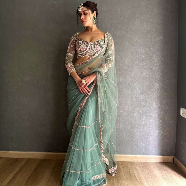 680 DESIGN BY ASLIWHOLESALE DESIGNER PURE PREMIUM NET EMBROIDERY SAREES-00284