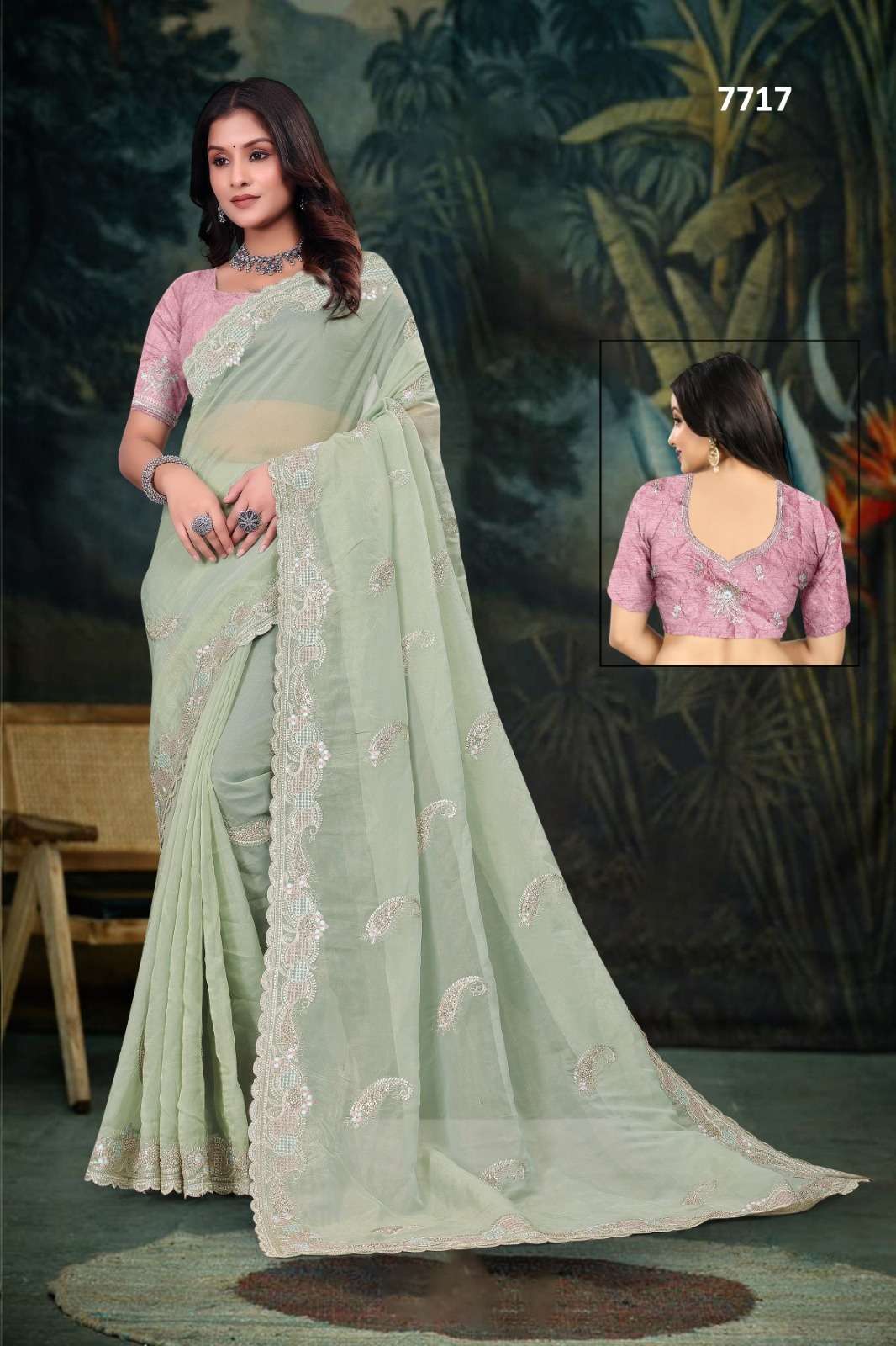7717 COLOURE BY ASLIWHOLESALE PURE TISSUE EMBROIDREY SAREES-00103