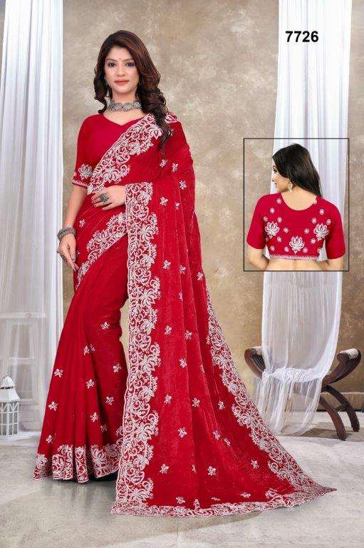 7726 COLOUR BY ASLIWHOLESALE DESIGNER PURE FANDY SATIN EMBROIDERY SAREES-00103
