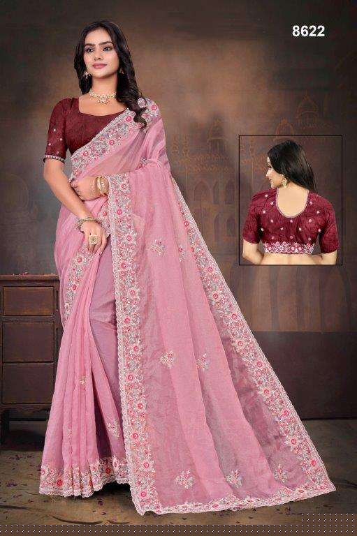8622 COLOUR BY ASLIWHOLESALE DESIGNER PURE TISSUE FANCY  EMBROIDERY SAREES-00103