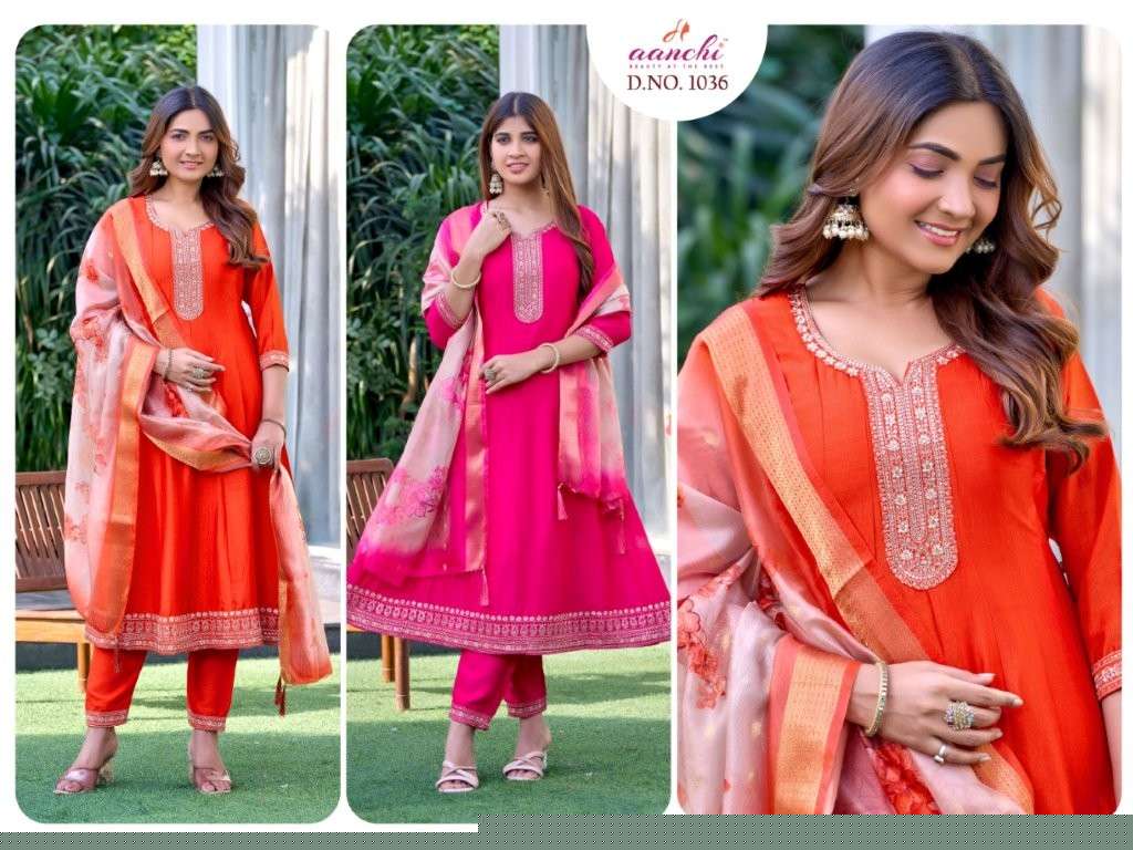 AANCHI 1036 COLOUR PURE VICHITRA SILK PRINTED DRESSES-00286