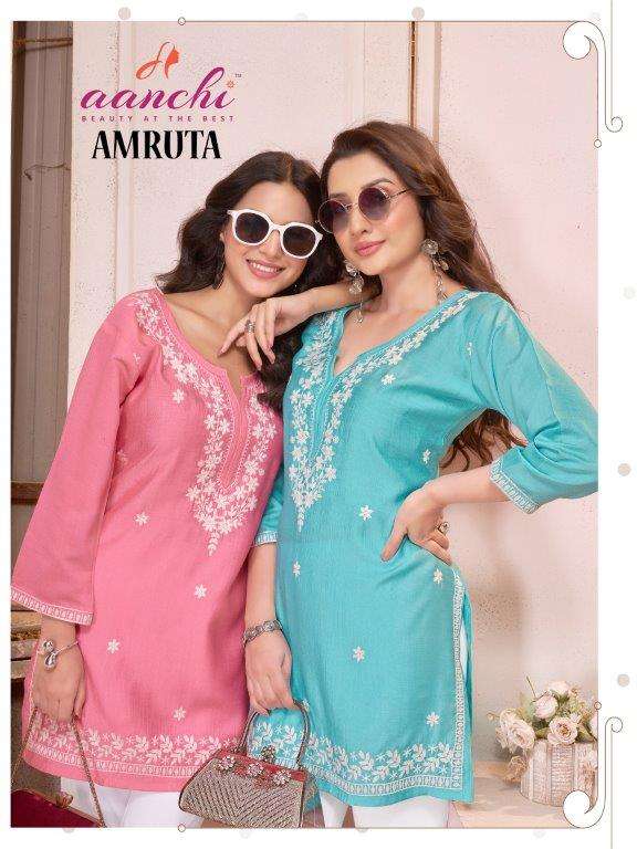 AANCHI AMRUTA PURE SILK EMBROIDERY SHORT TOPS-00286