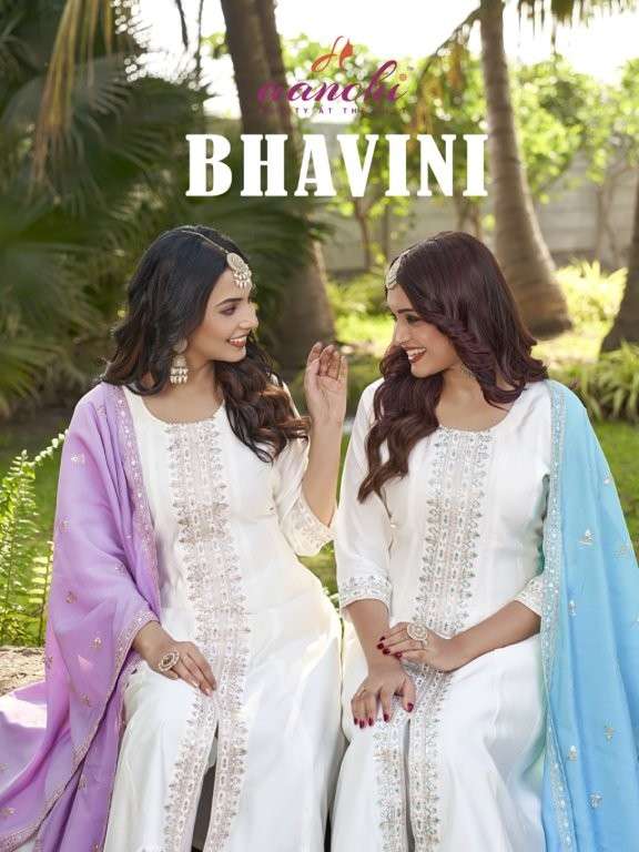 AANCHI BHAVINI PURE ROMAN SILK EMBROIDERY DRESSES-00286