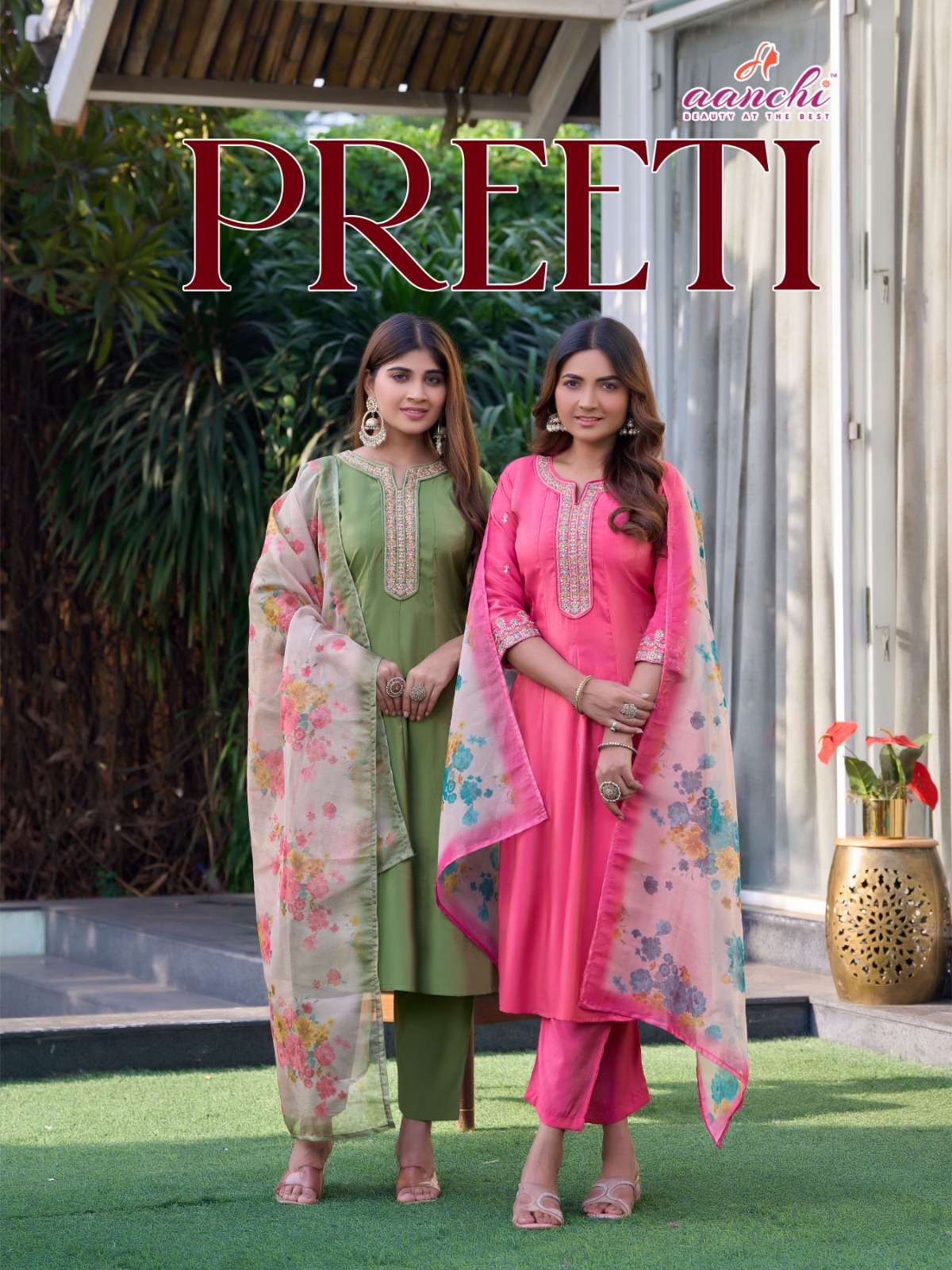 AANCHI PREETI PURE ROMAN SIMMER EMBROIDERY DRESSES-00286