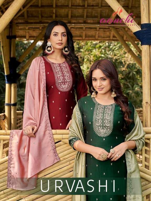 AANCHI URVASHI PURE VICHITRA SILK EMBROIDERY DRESSES-00286