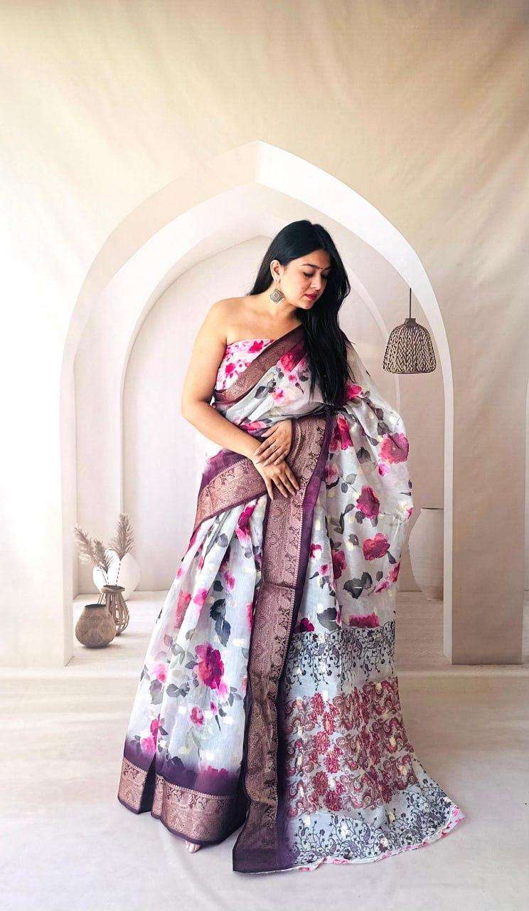 ADITI BY ASLIWHOLESALE DESIGNER PURE LINENE COTTON PRINTED SAREES-00279